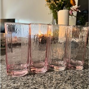 SET OF 4, PINK Iridescent glass cups. Never even seen a dishwasher.